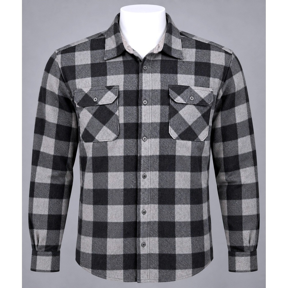 Wrangler Flannel Shirt Mens 3XL Grey Black Buffalo Plaid Excellent Fleece Lined